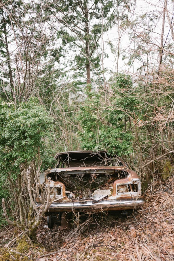 An abandoned car in the woods near Koya-san